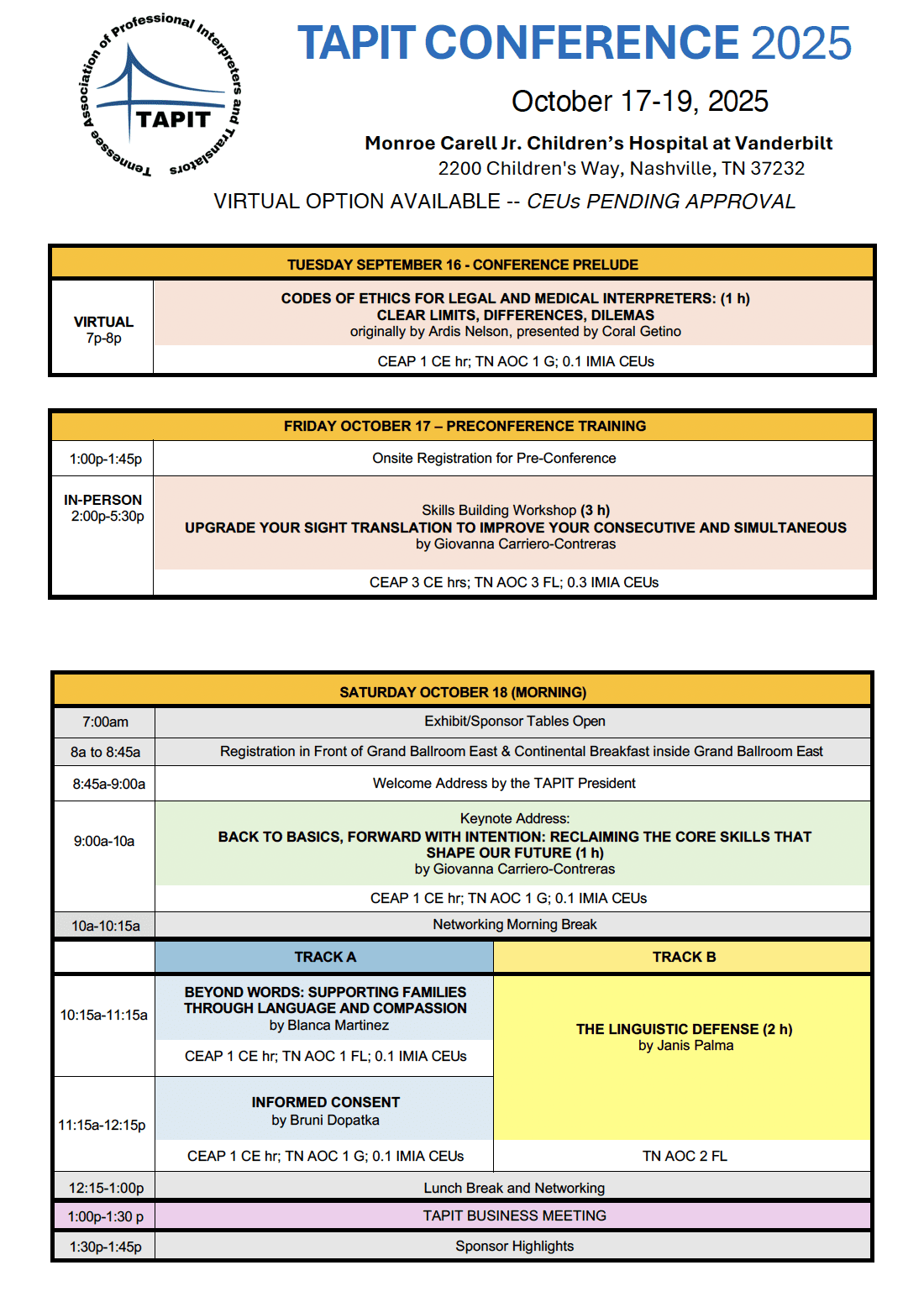 TAPIT 2025 Schedule page 1 TAPIT 2025 Schedule page 1